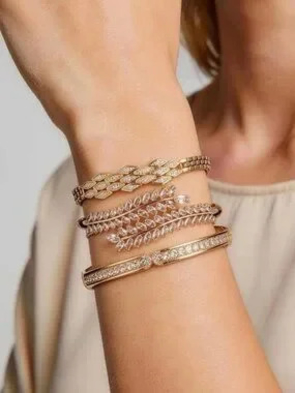 Anthropologie Rose Gold Crystal Leaf & Link Bracelet Set